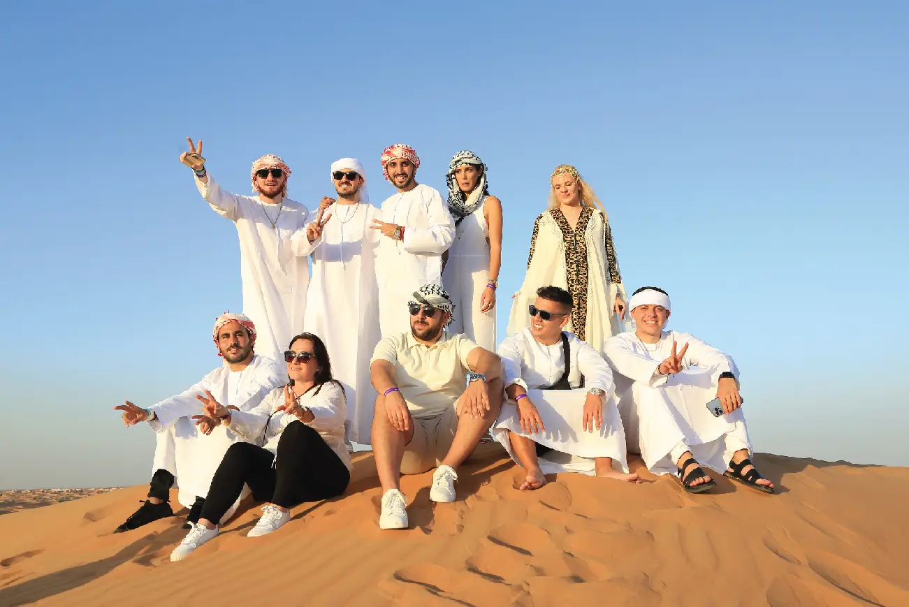 Shared group safari convoy in the desert